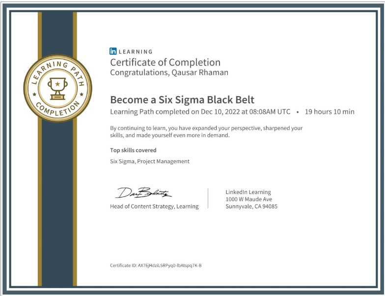 SIX SIGMA BLACK BELT CERTIFICATION